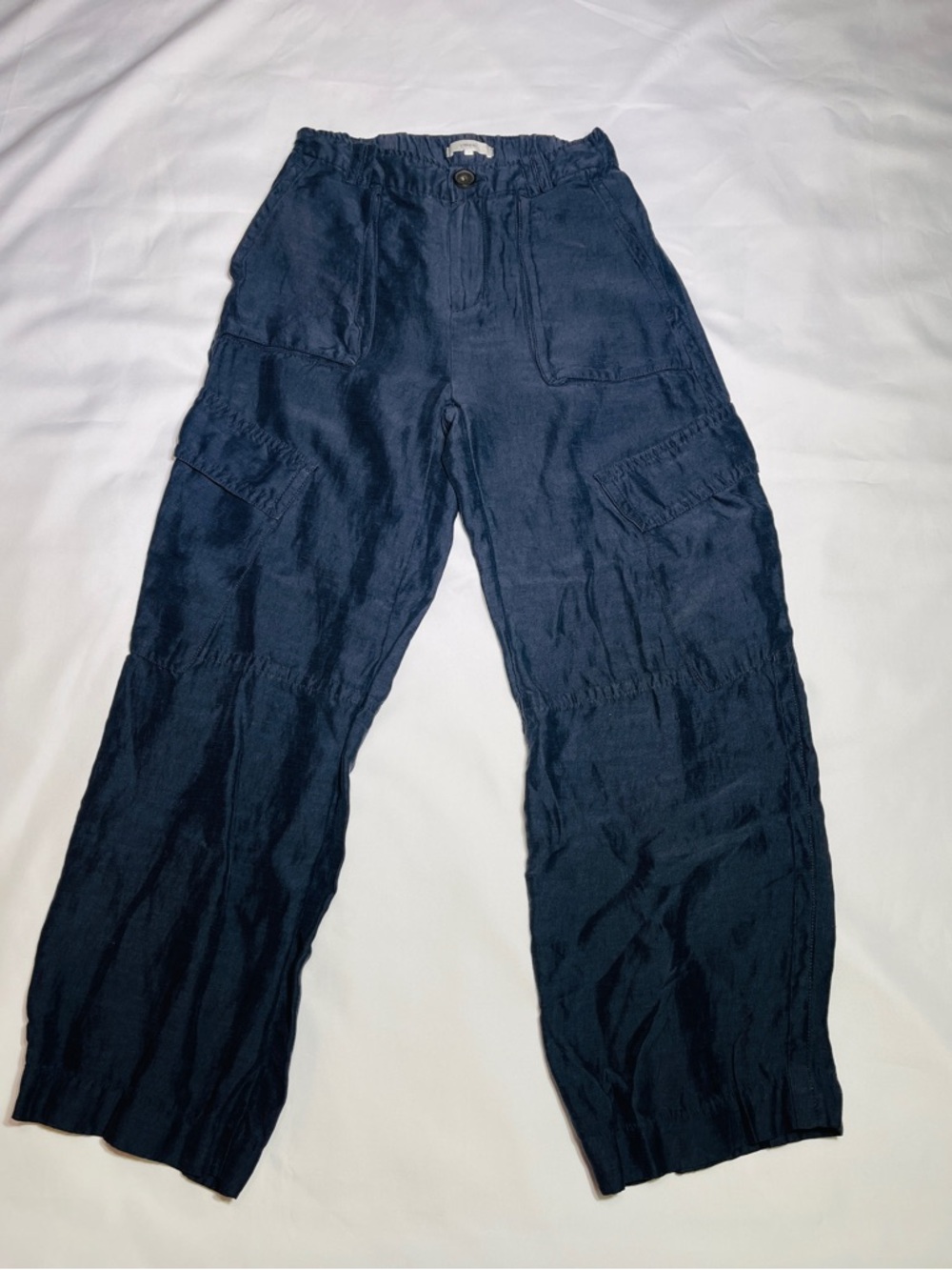 Vince Dark Navy Cargo Linen-Blend Pants